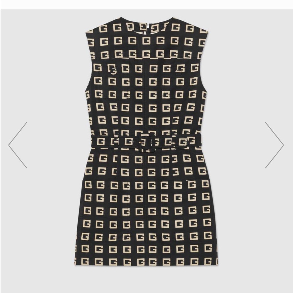 Square G print faille short dress
